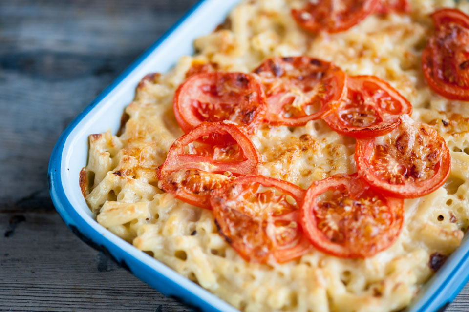 Marcello Tully’s fresh tomato mac ‘n’ cheese is ideal for getting kids to help out with the cheese sauce and stirring things together