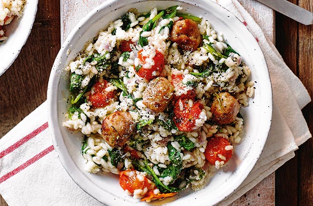Monday: Meatball, spinach and tomato risotto