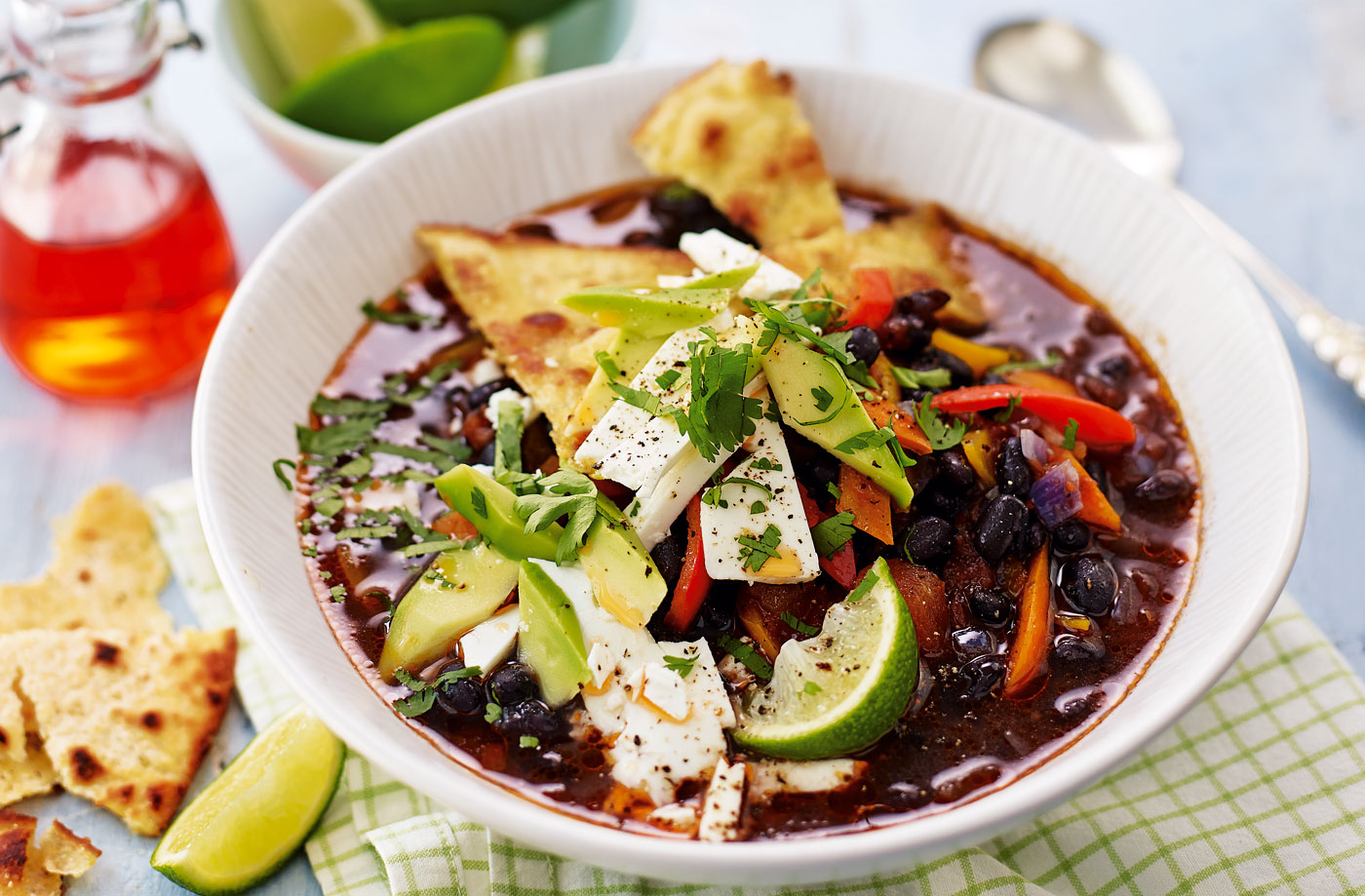 Mexican bean soup with crunchy tortillas recipe