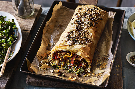 Try something different for your Sunday roast – this mushroom strudel recipe with homemade pesto is sure to impress