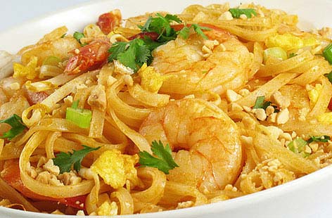 Exotic fresh flavours yet totally satisfying, pad Thai noodles are a healthy dinner option that is surprisingly quick to make. Tiger prawns, garlic, lime juice and spring onions combine with ribbons of soft noodles and ground peanuts for an authentic Thai taste.