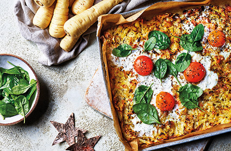 Parsnips are in season during the colder months, and their sweet flavour is great in this rosti recipe topped with baked eggs