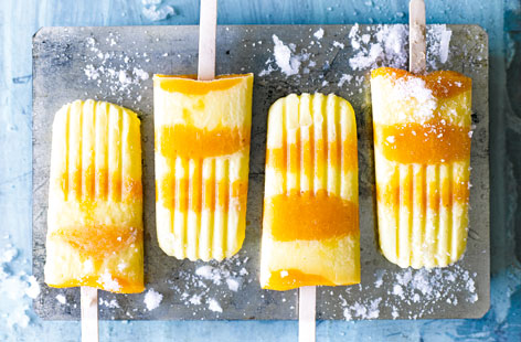 For a treat on a hot summer's day, make a batch of these mouthwatering peaches and cream ice lollies. Made with real peaches and nectarines, and condensed milk and custard, you'll just need the patience to wait for them to freeze once assembled.