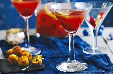 Cocktail night just got a little fancier: This concoction is made with bright and beautiful pomegranate, pink grapefruit, not forgetting the gin, vodka and Cointreau. A tart and delicious way to start an evening.