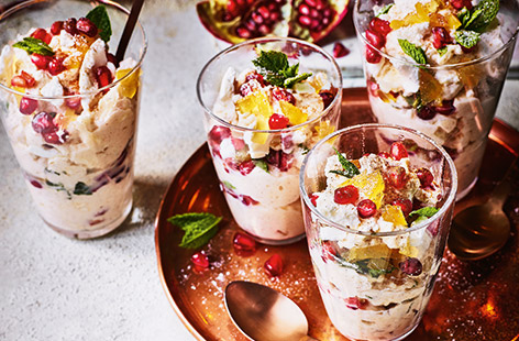Eton mess gets a festive makeover in this no-bake pomegranate mess recipe.