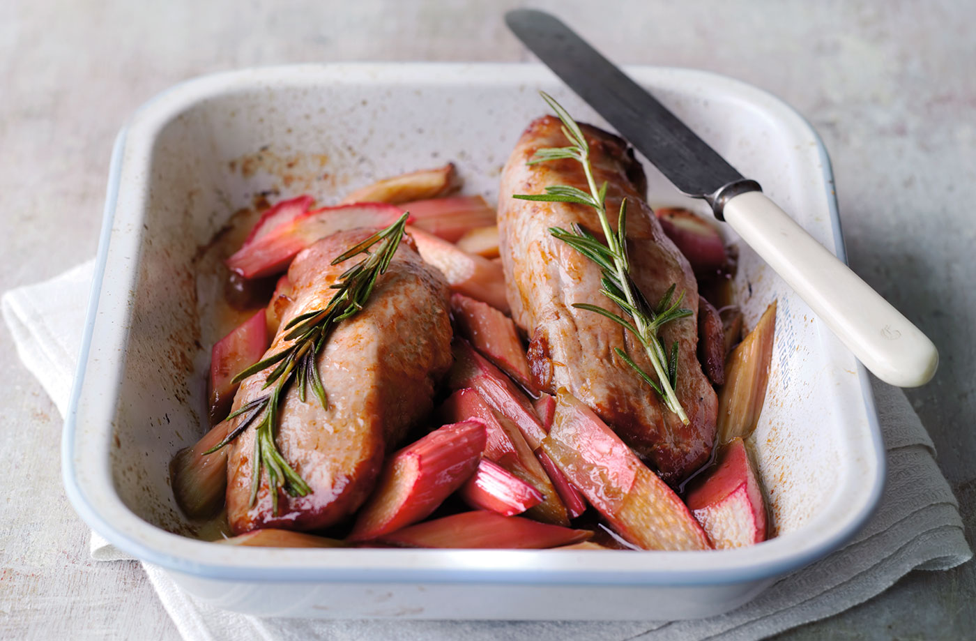Pork fillet with new season rhubarb recipe