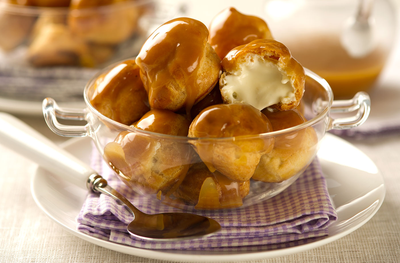 Profiteroles with cardamom crème fraîche and orange toffee sauce  recipe