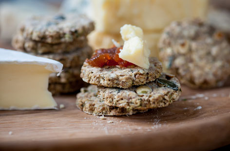 These pumpkin seed and thyme oatcakes are very versatile but are at their best as bases for a slab of cheese and chutney. 