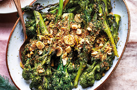 Earthy and sweet purple sprouting broccoli are teamed with garlic and lemon cashew nut crumbs to create a superb side dish. Serve this plant-based recipe at your next Sunday roast for something deliciously different and impressive!