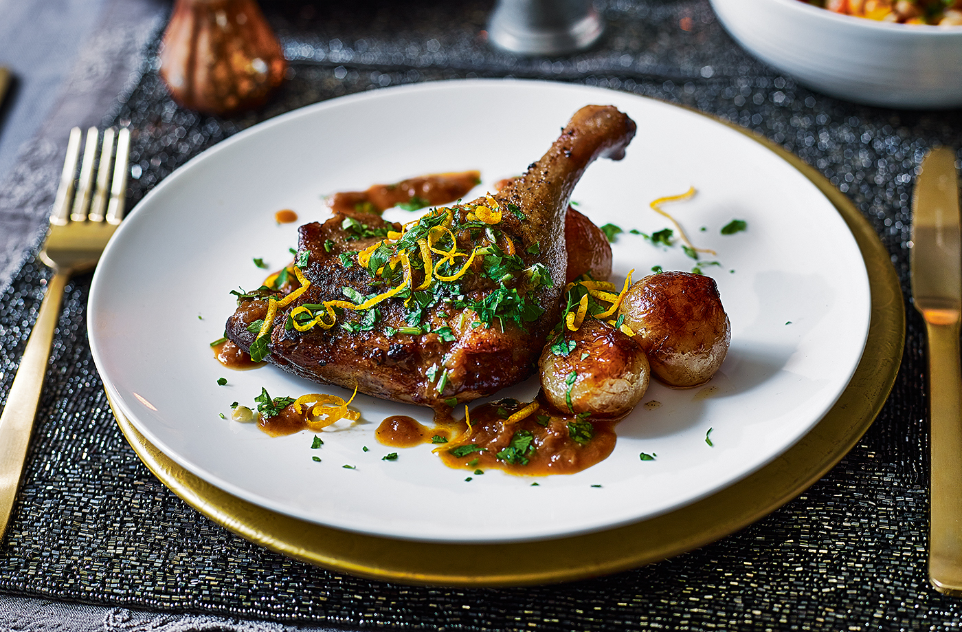 Braised duck legs with sticky shallots recipe