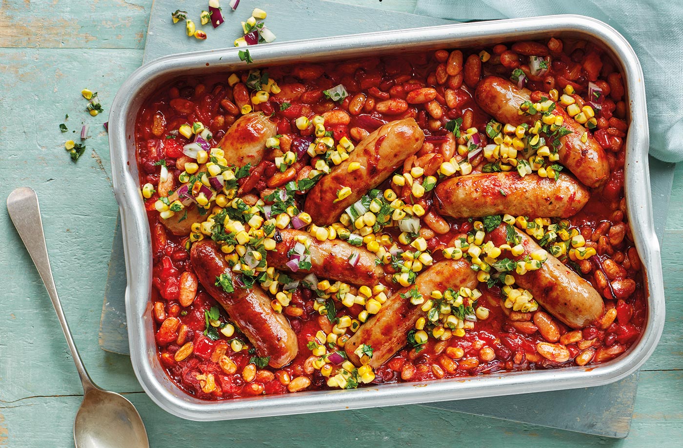 Barbecue sausage and mixed bean bake  recipe