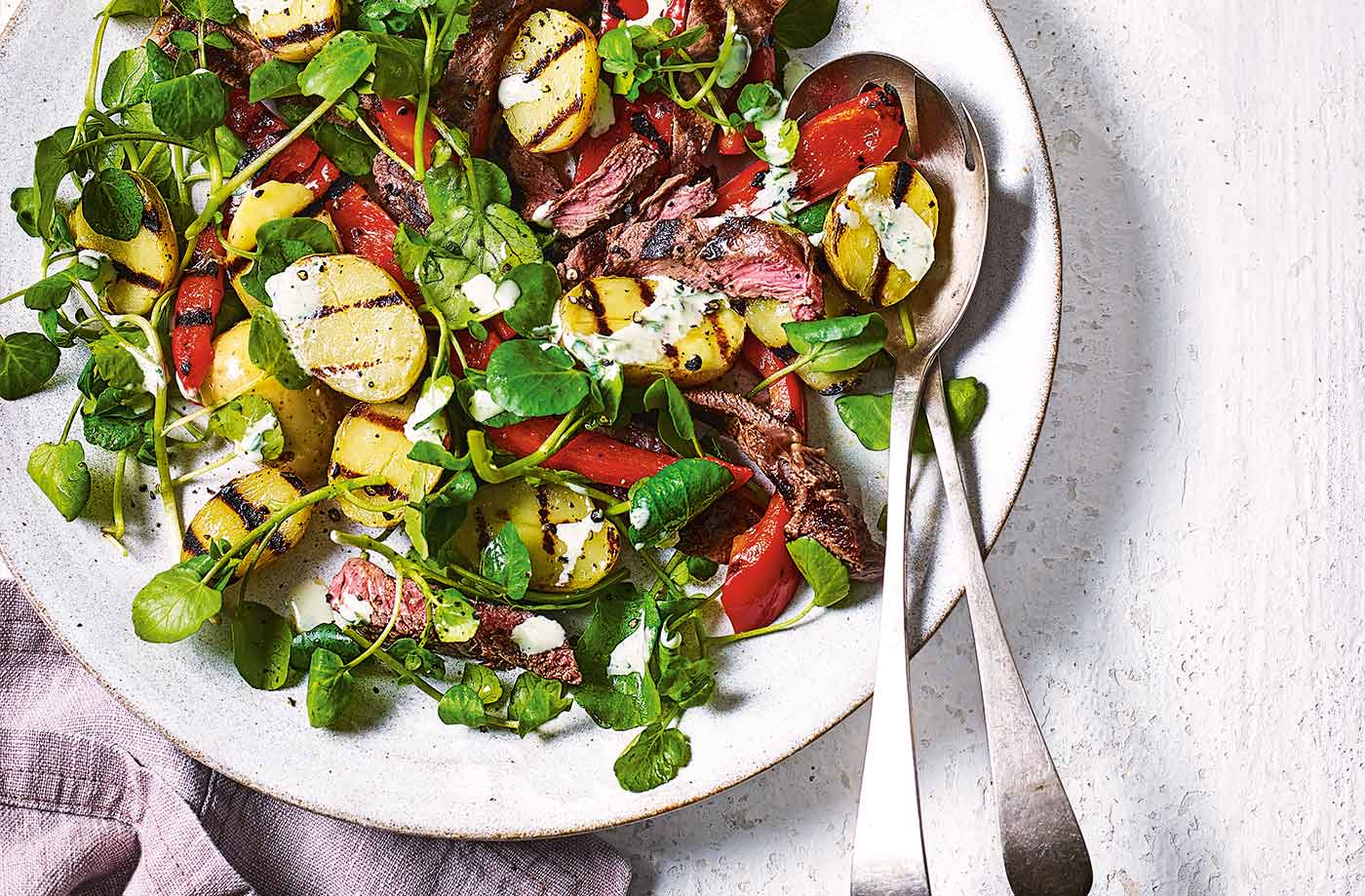 Peppered steak and potato salad recipe