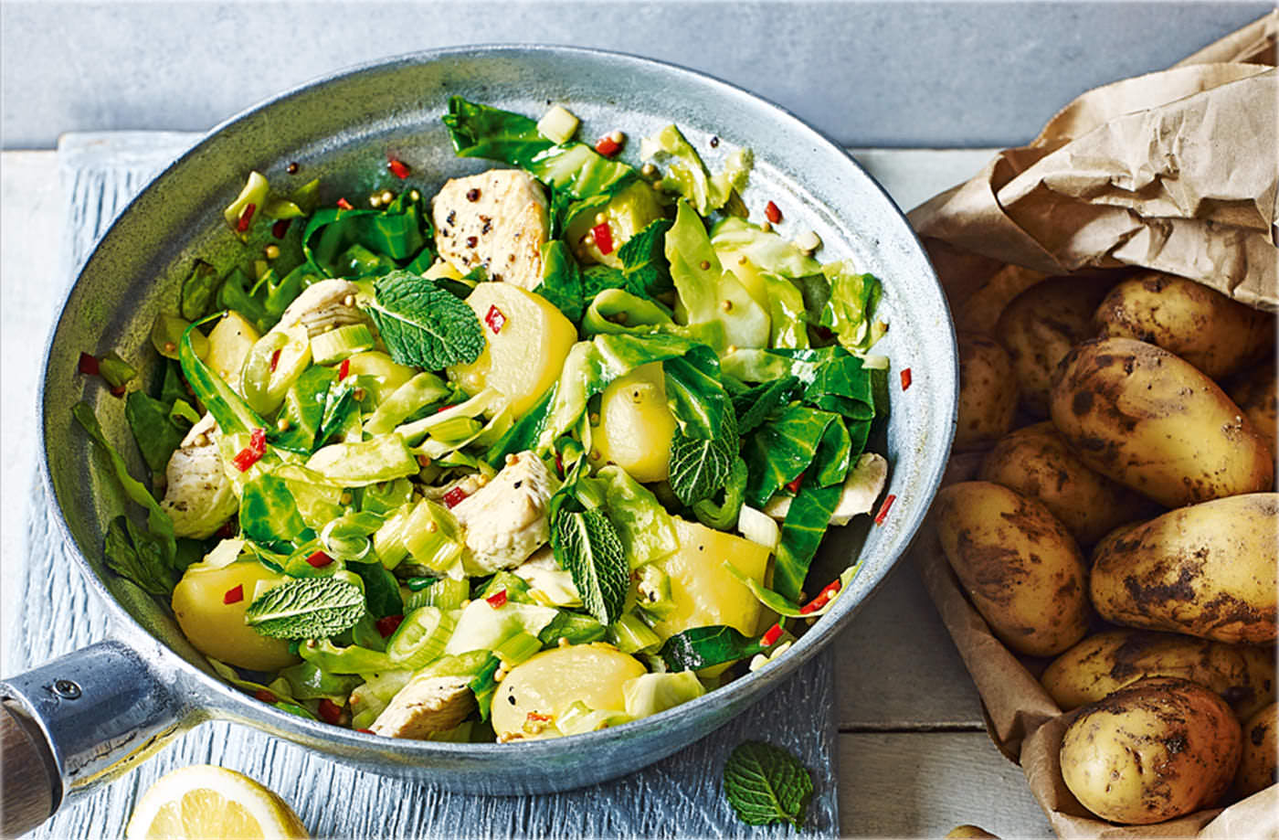Spiced Jersey Royals and turkey stir-fry recipe