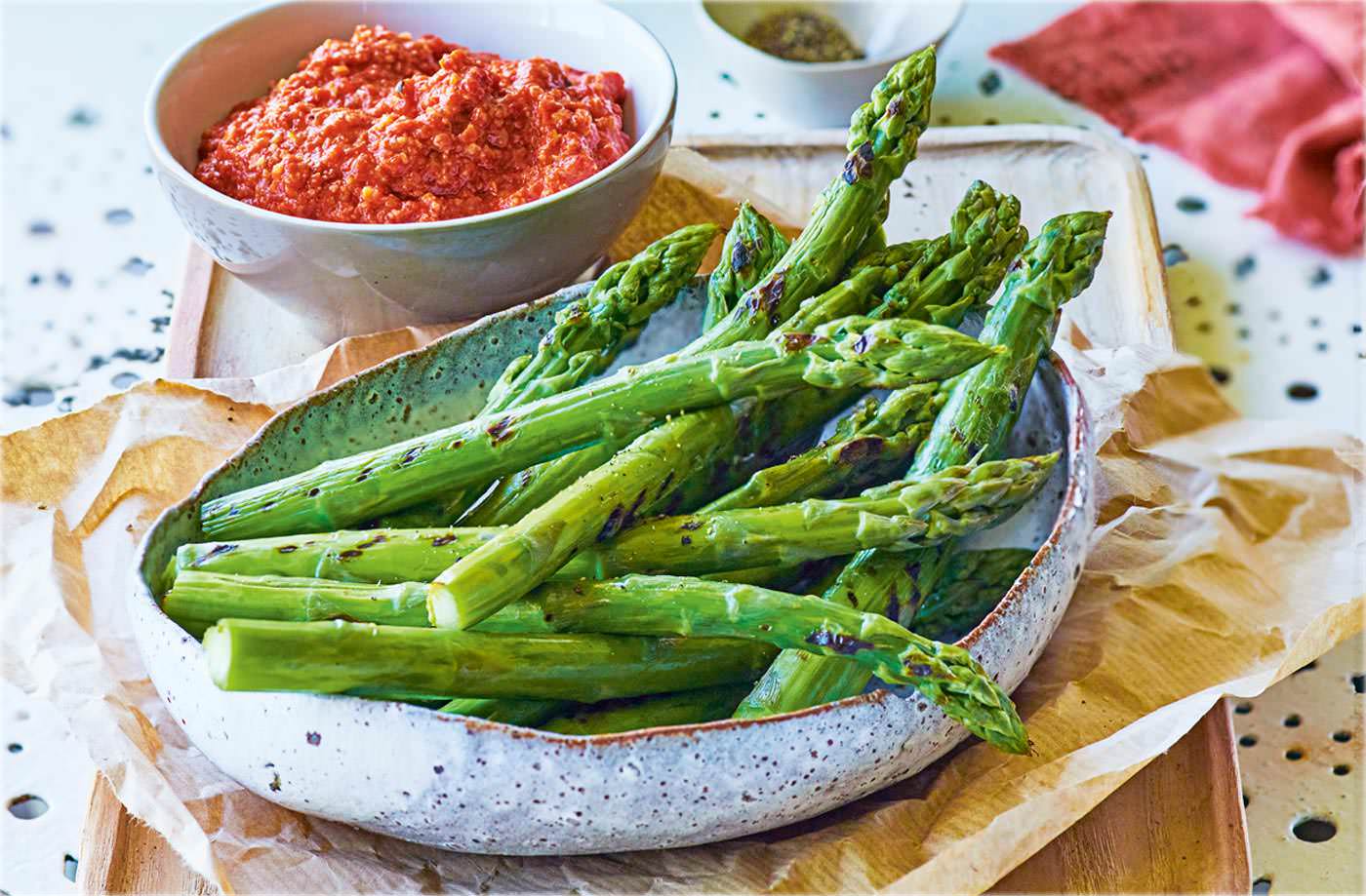 Griddled asparagus with romesco sauce recipe