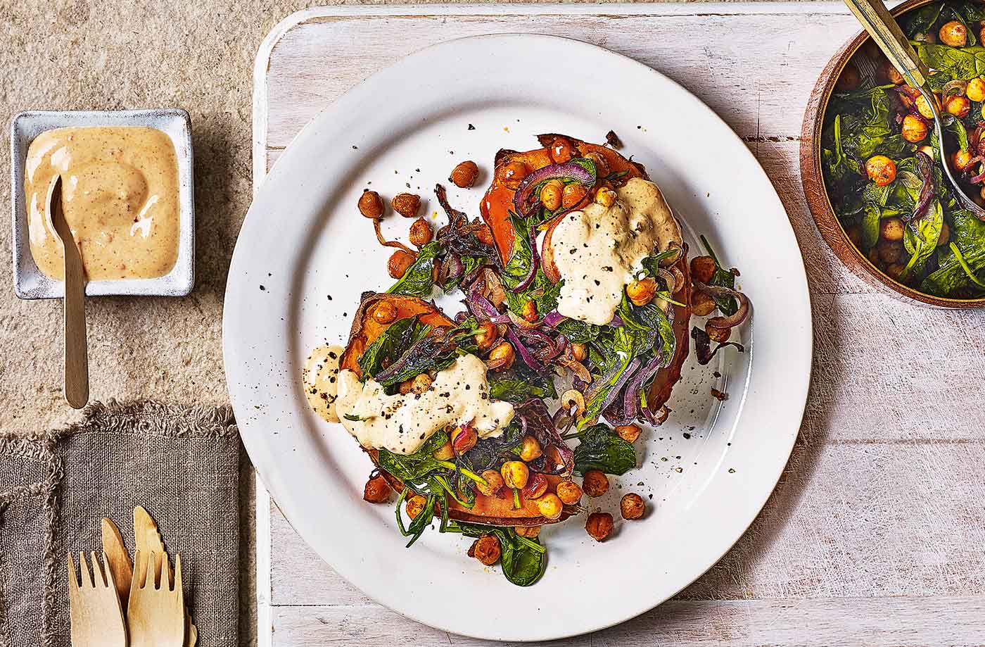 Baked sweet potato with spiced chickpeas recipe