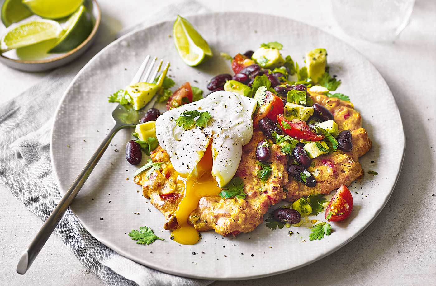 Baked sweetcorn fritters with Mexican-style salad recipe