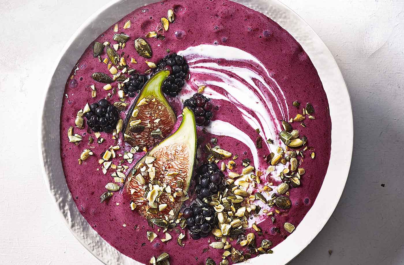 Banana and blackberry smoothie bowls with figs recipe