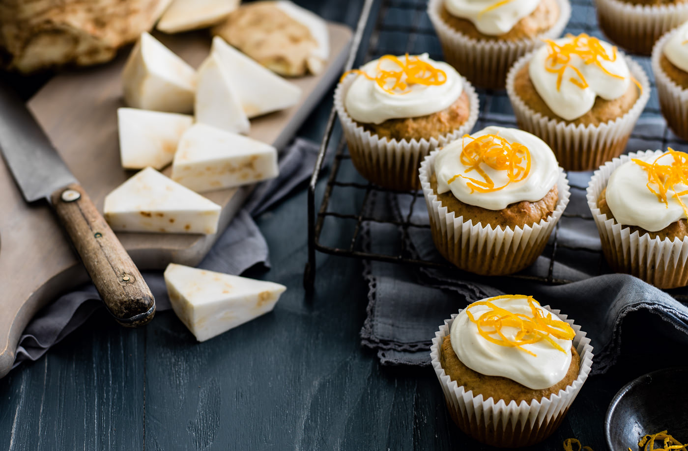 Celeriac and walnut muffins with cream cheese frosting recipe