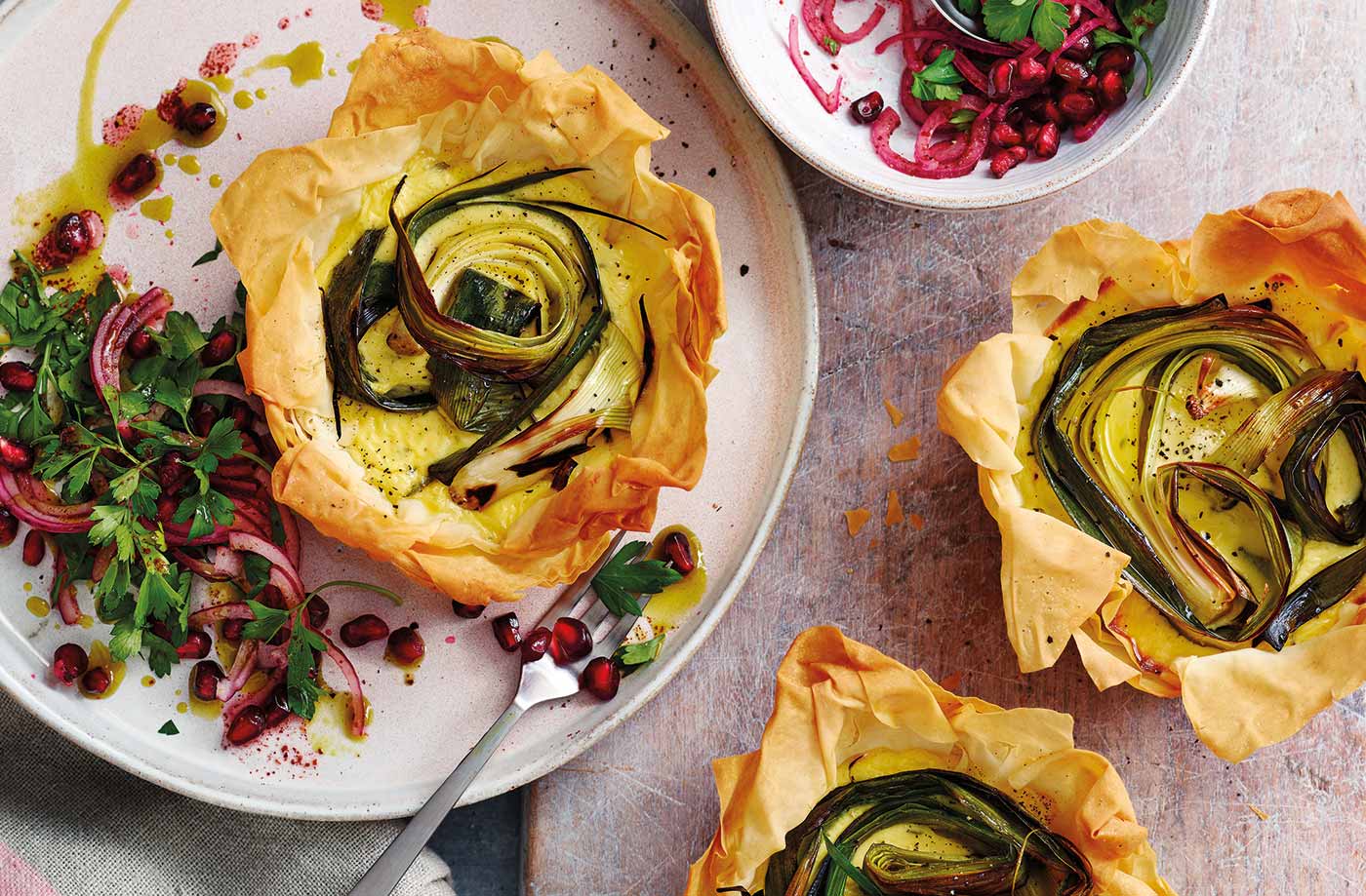 Charred leek and goat's cheese tartlets recipe