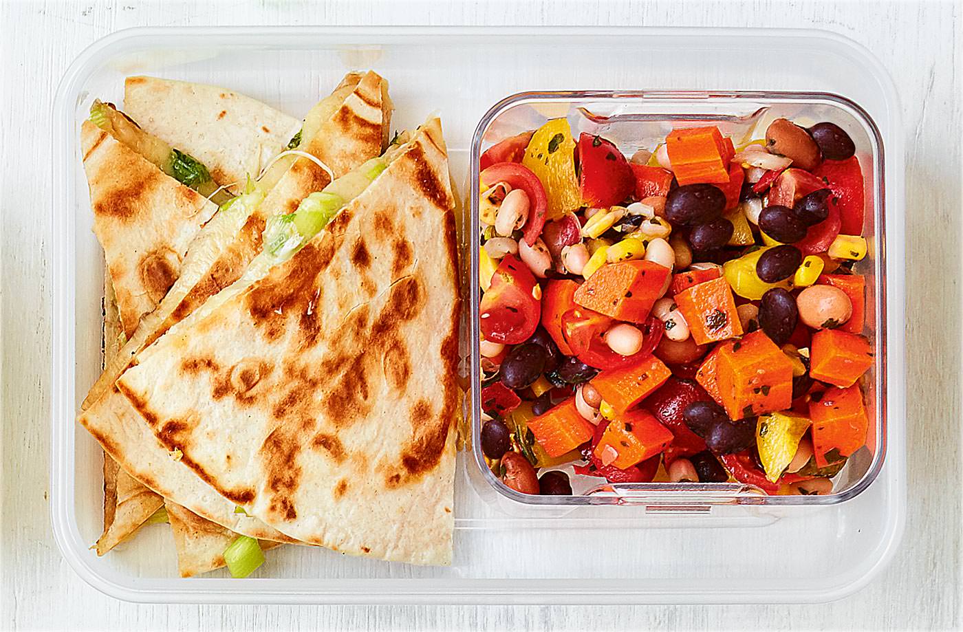 Cheesy quesadilla with rainbow salad recipe