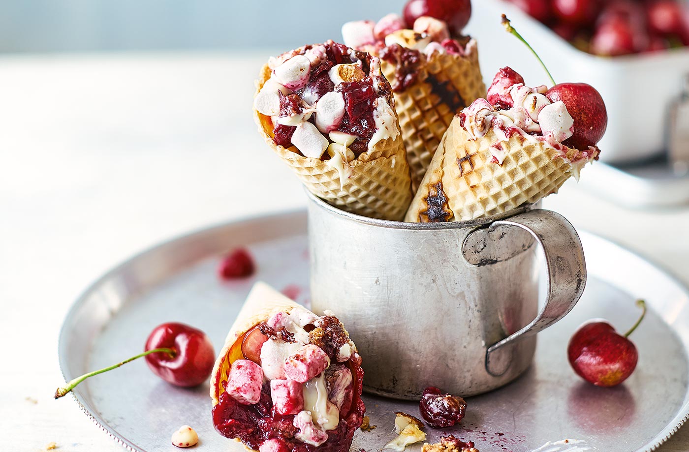Cherry s’more campfire cones recipe