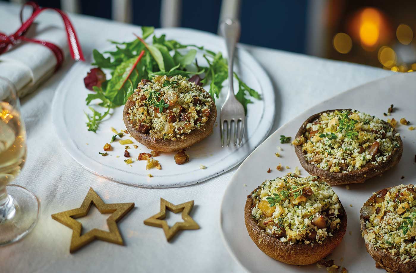 Chestnut-stuffed mushrooms with walnut crumb recipe