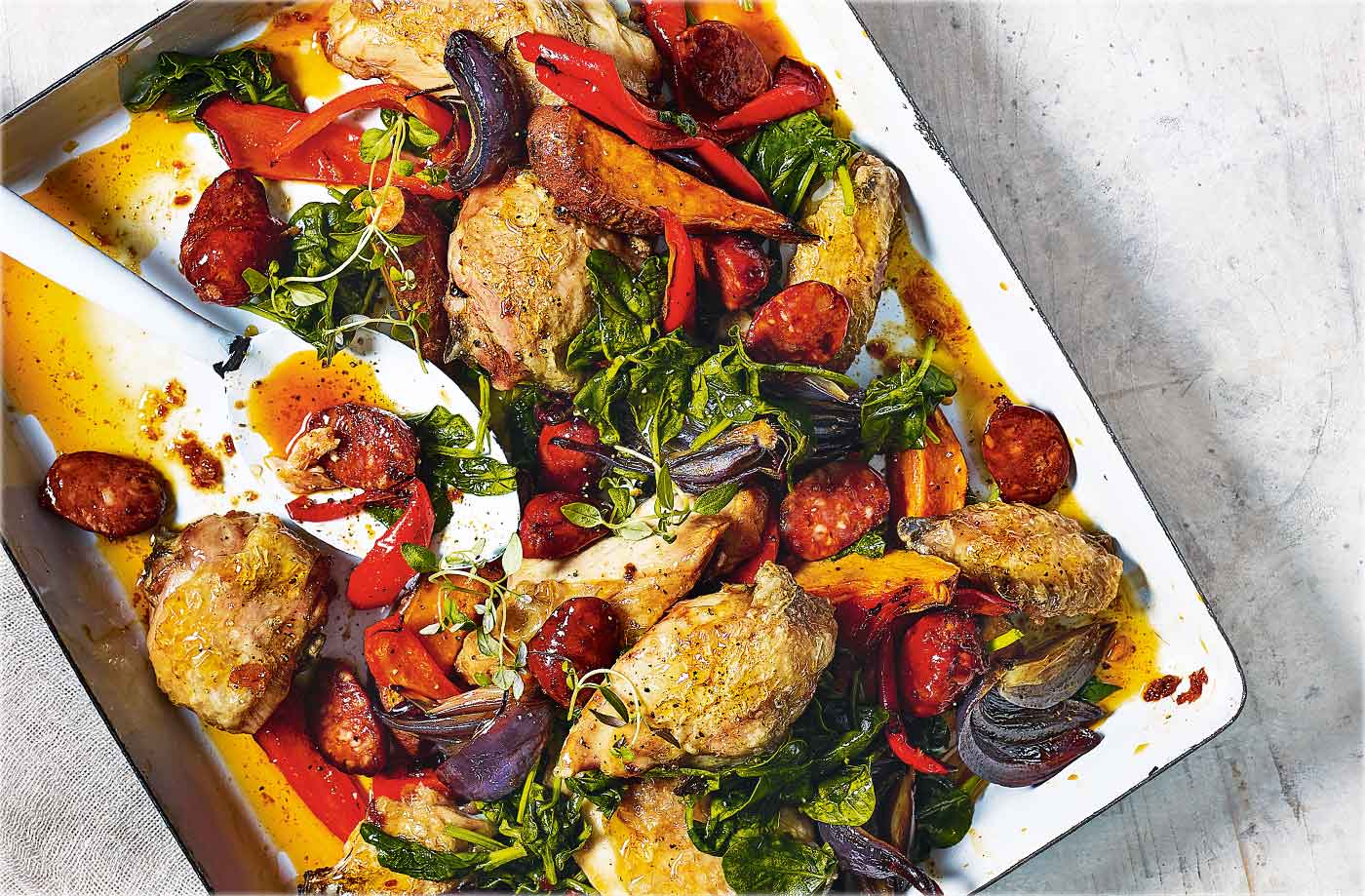 Chicken and chorizo traybake recipe