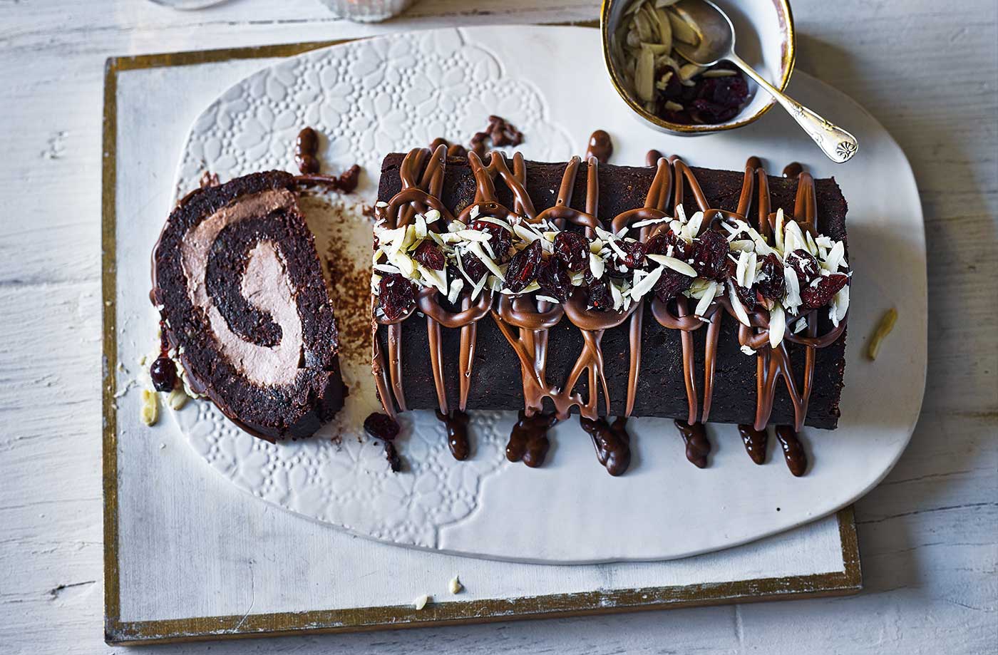 Vegan chocolate and cranberry roulade recipe