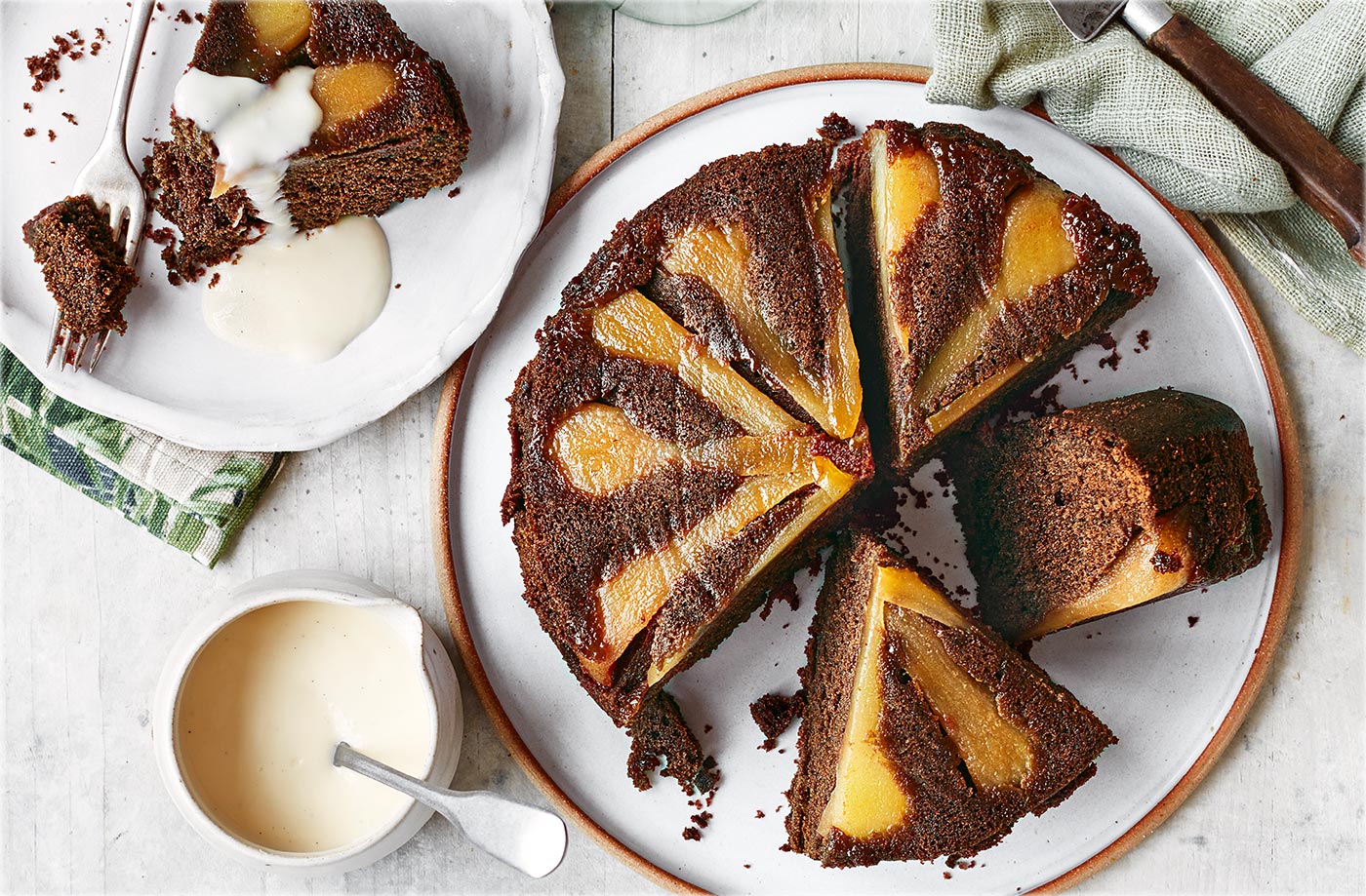 Chocolate and pear upside-down cake recipe