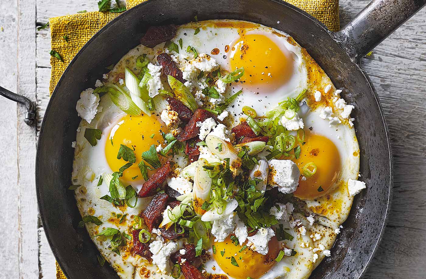 Chorizo and feta eggs recipe