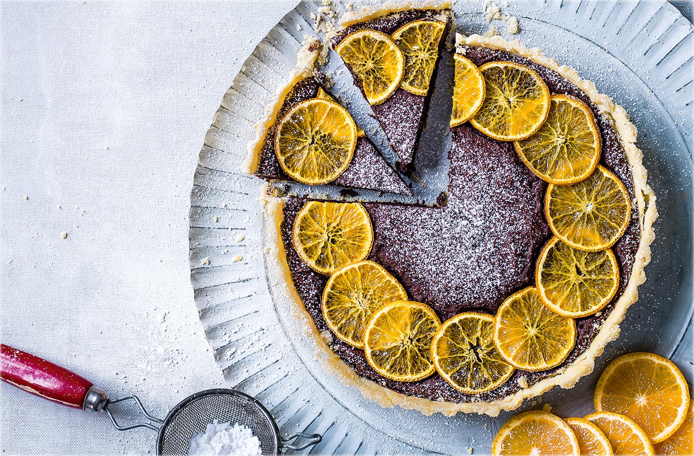Clementine and chestnut chocolate tart recipe