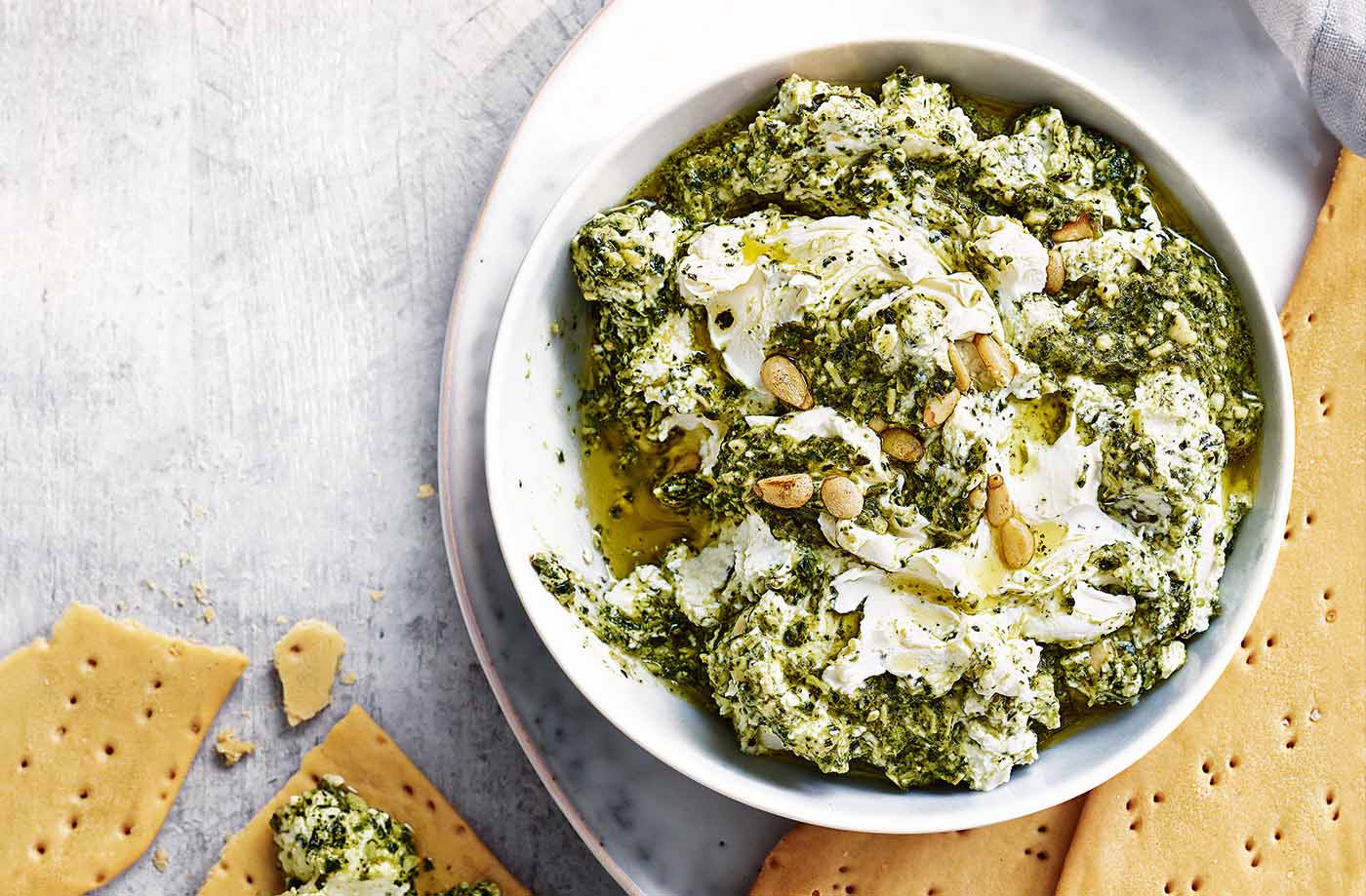 Creamy feta and pesto dip recipe