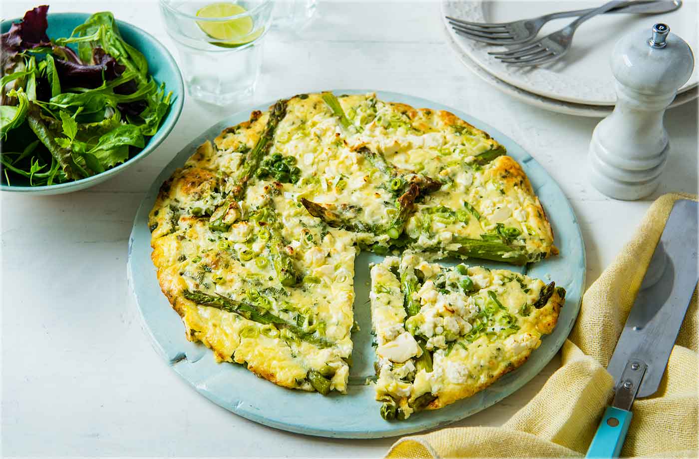 Crustless quiche with asparagus and peas recipe