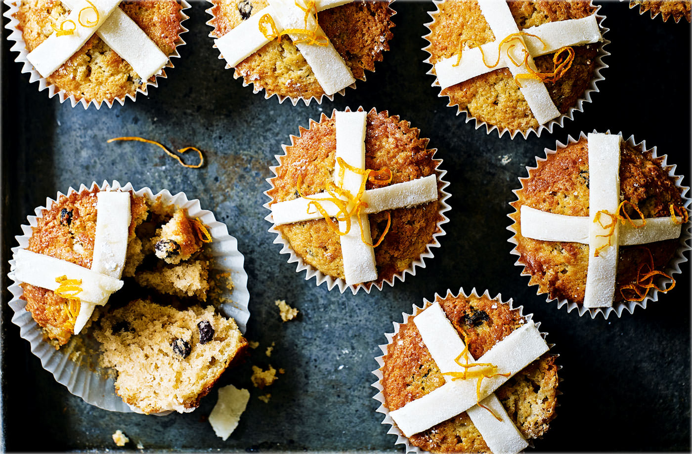 Orange and marzipan hot cross cupcakes recipe