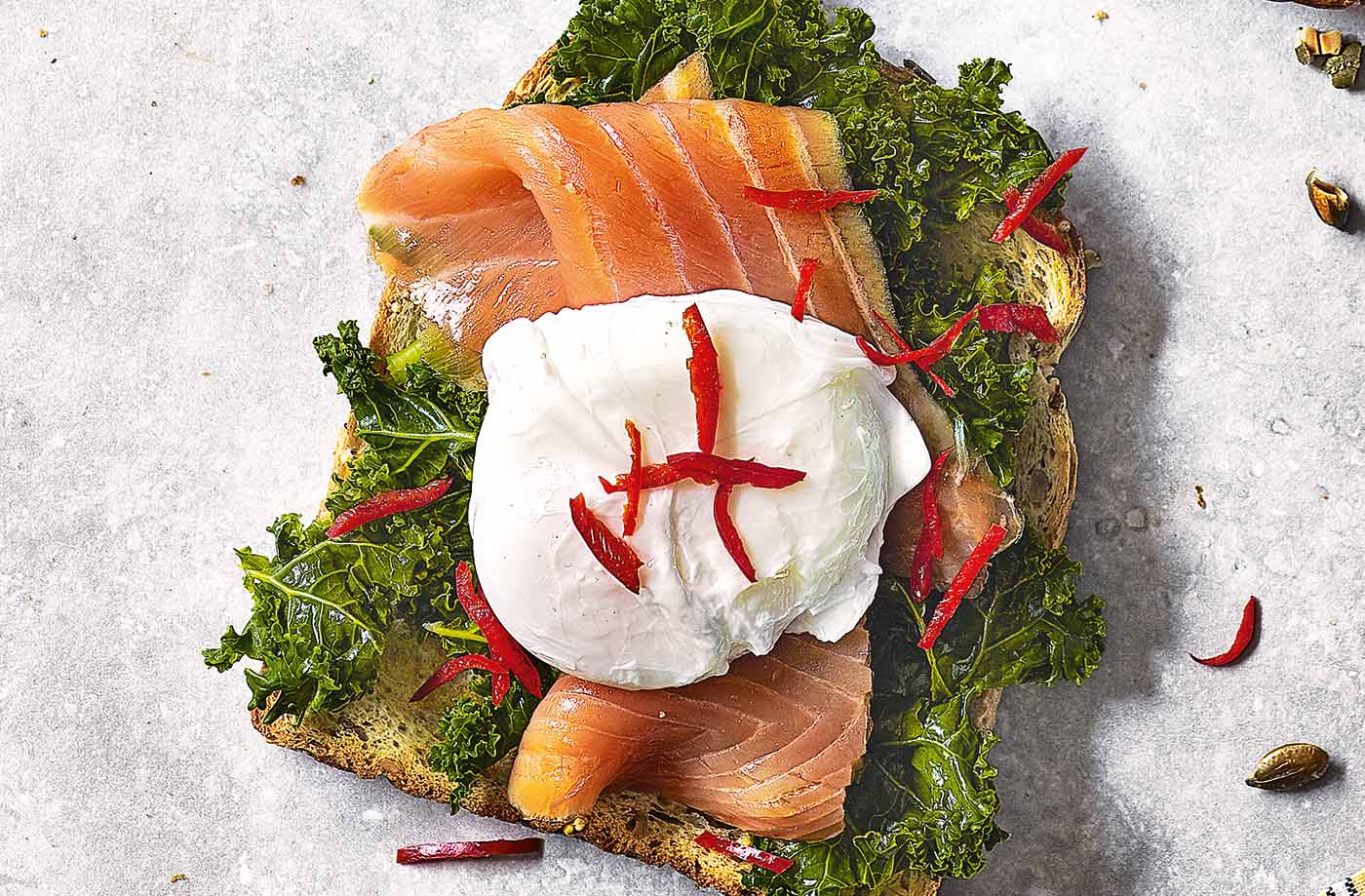 Kale, poached egg and smoked salmon toast topper recipe