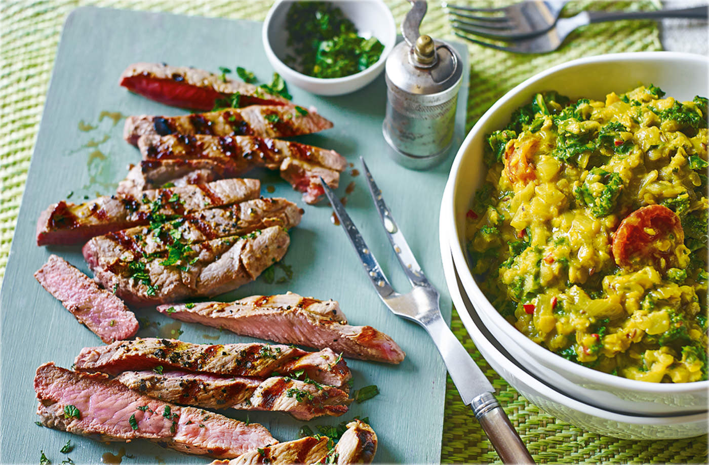 Griddled lamb with kale dhal recipe