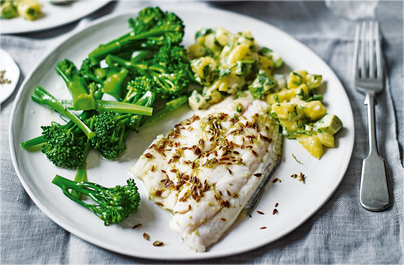 Lime and cumin sea bass with mango salsa recipe