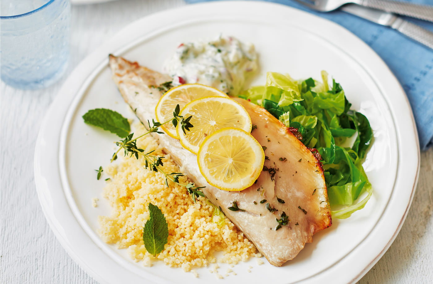 Lemon-roasted mackerel fillets with apple tzatziki recipe