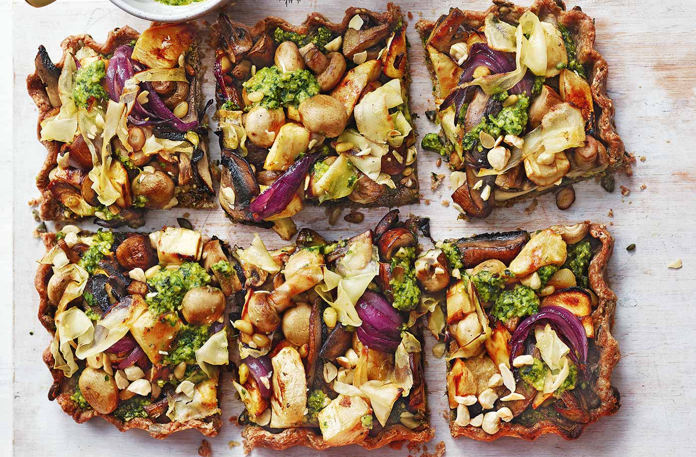 Mushroom nut roast tart with pesto recipe
