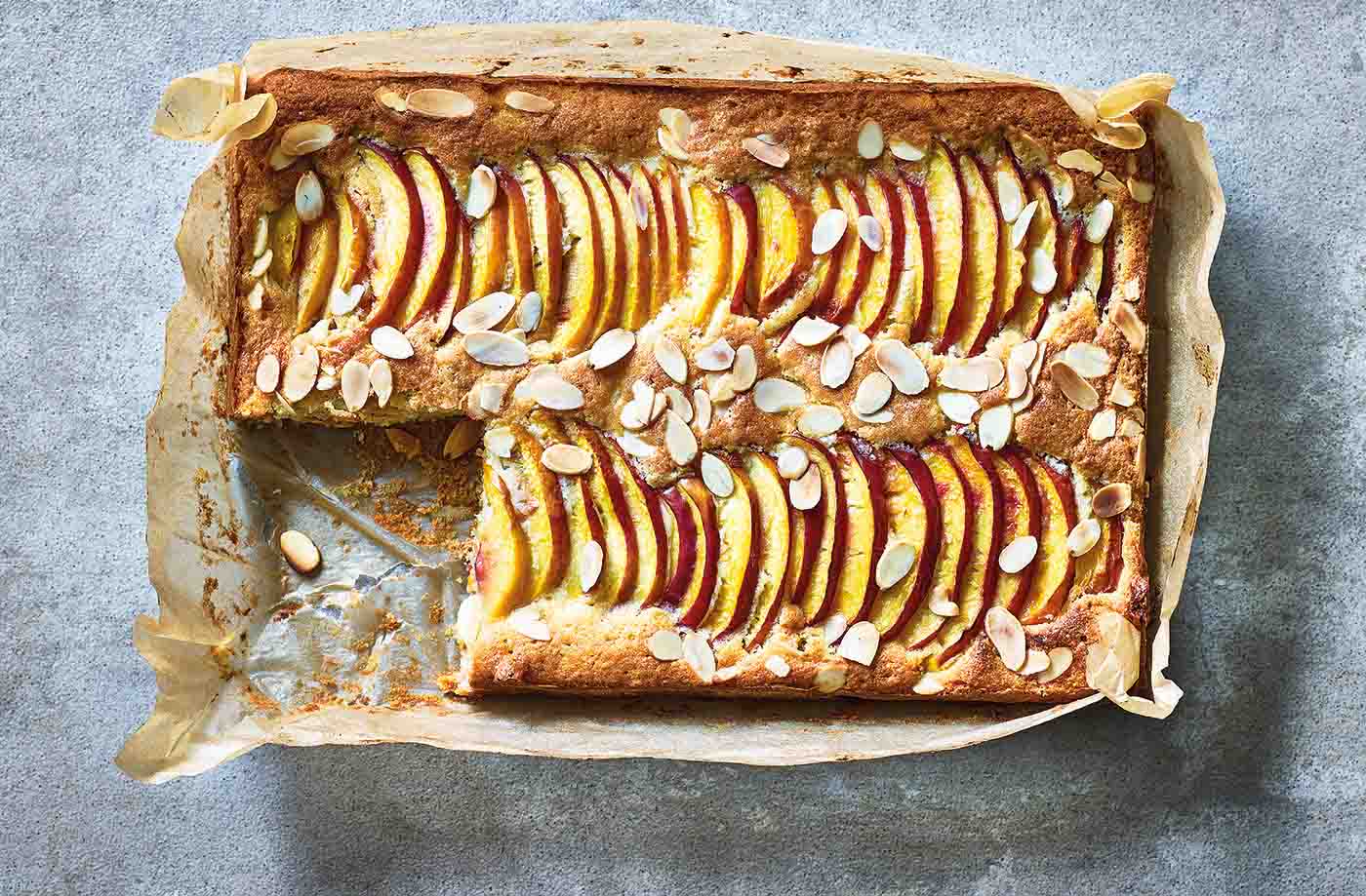 Nectarine Bakewell traybake recipe
