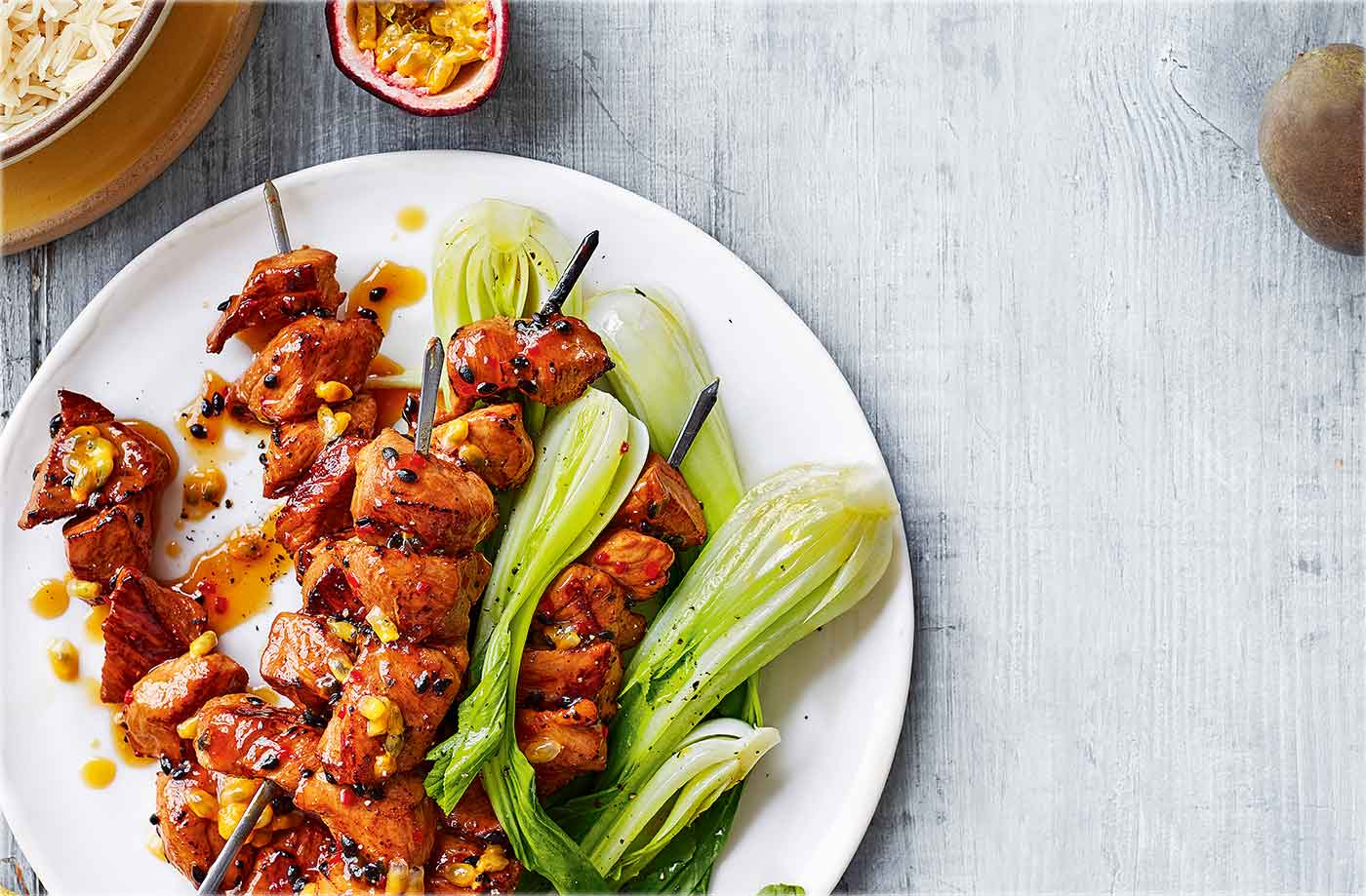 Passion fruit glazed pork skewers recipe