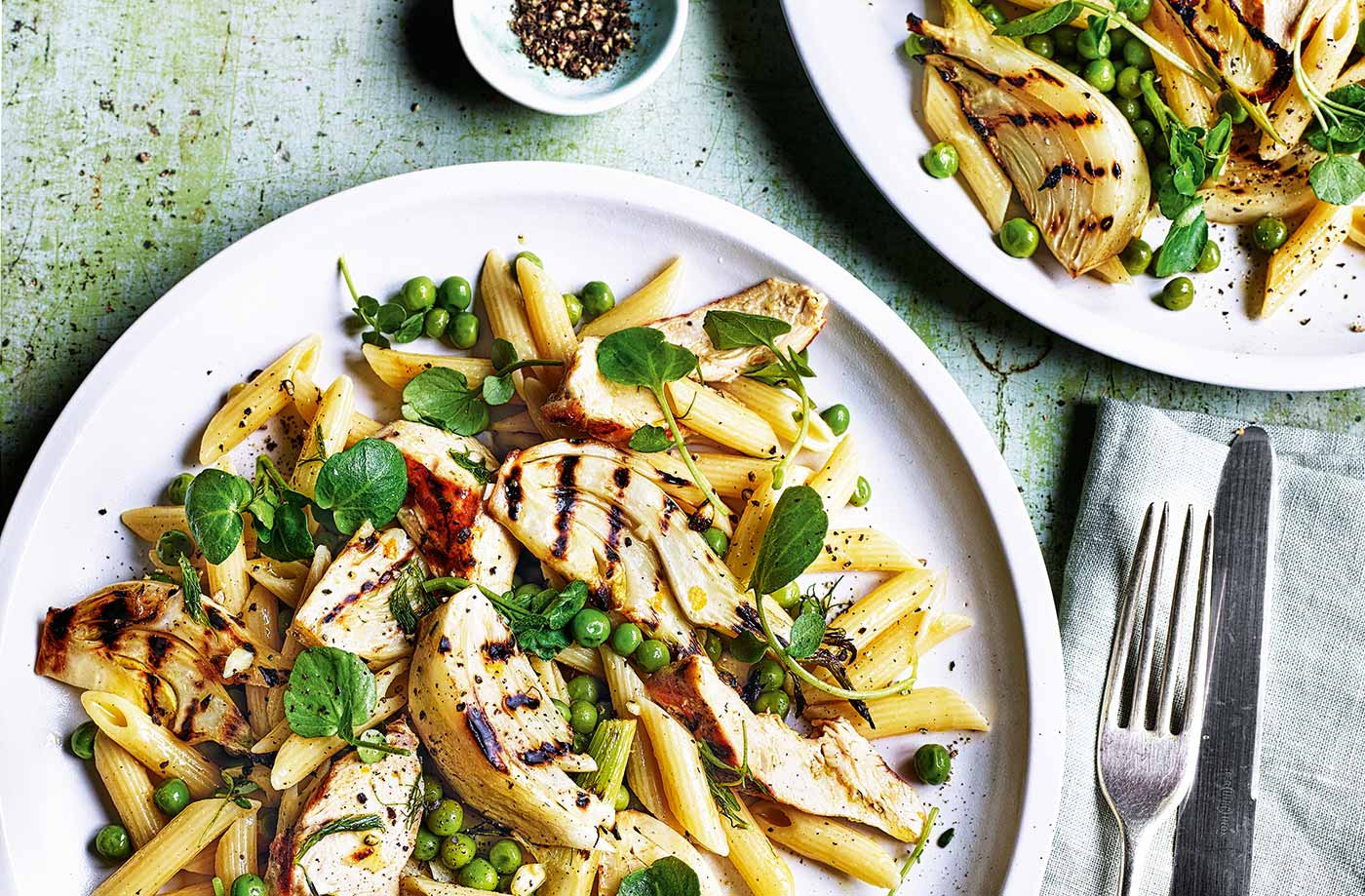 Pea, fennel and chicken pasta recipe