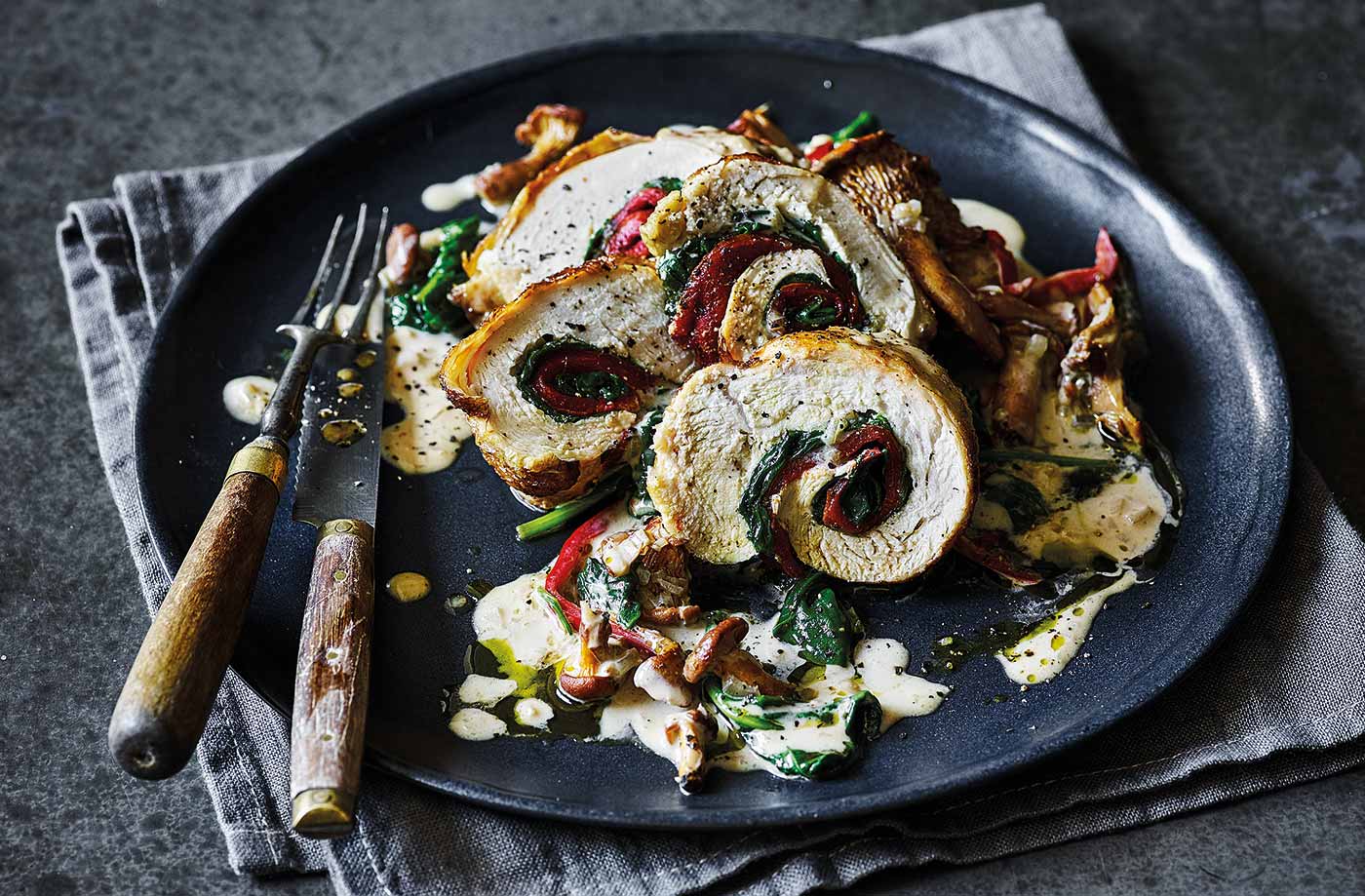 Stuffed chicken with wild mushroom and brandy sauce recipe