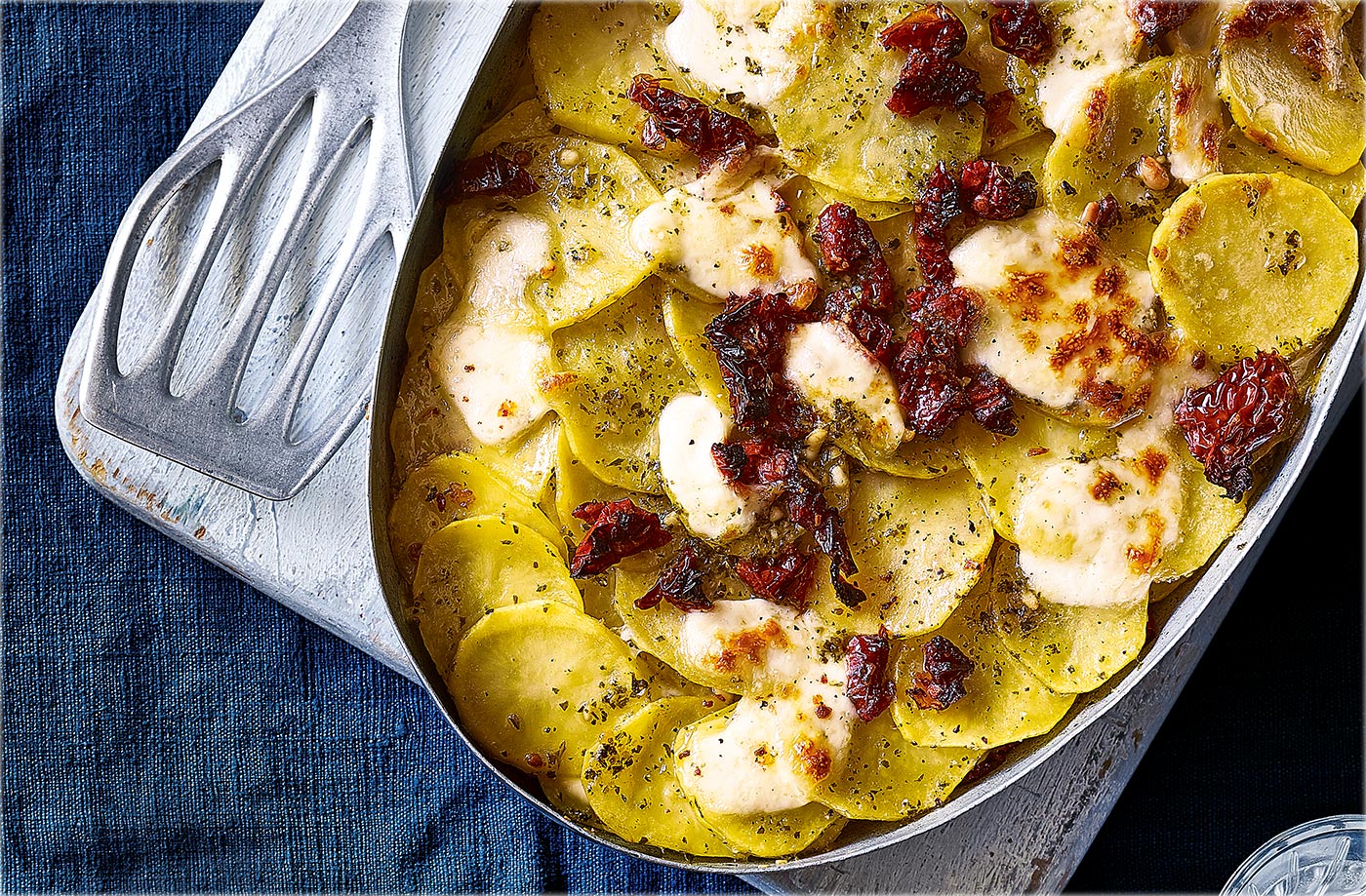 Pesto and mozzarella dauphinoise recipe