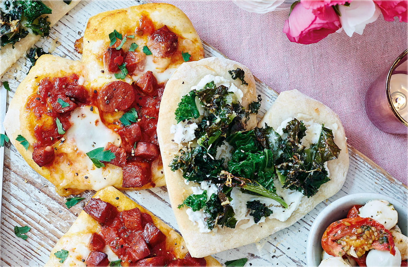 Mixed heart pizzettes recipe
