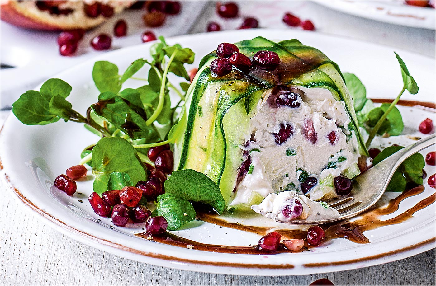 Pomegranate, ricotta and goat's cheese mousse recipe