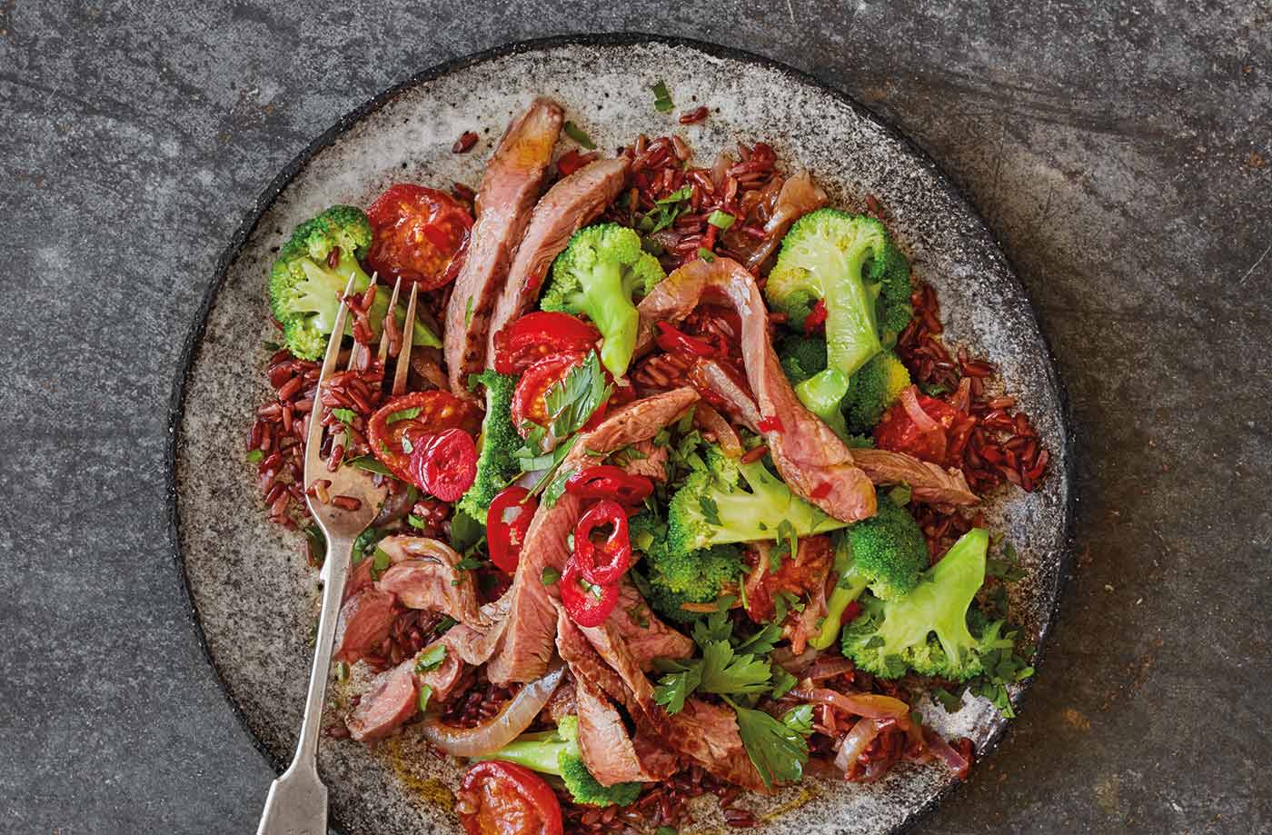 Spiced red rice and lamb recipe