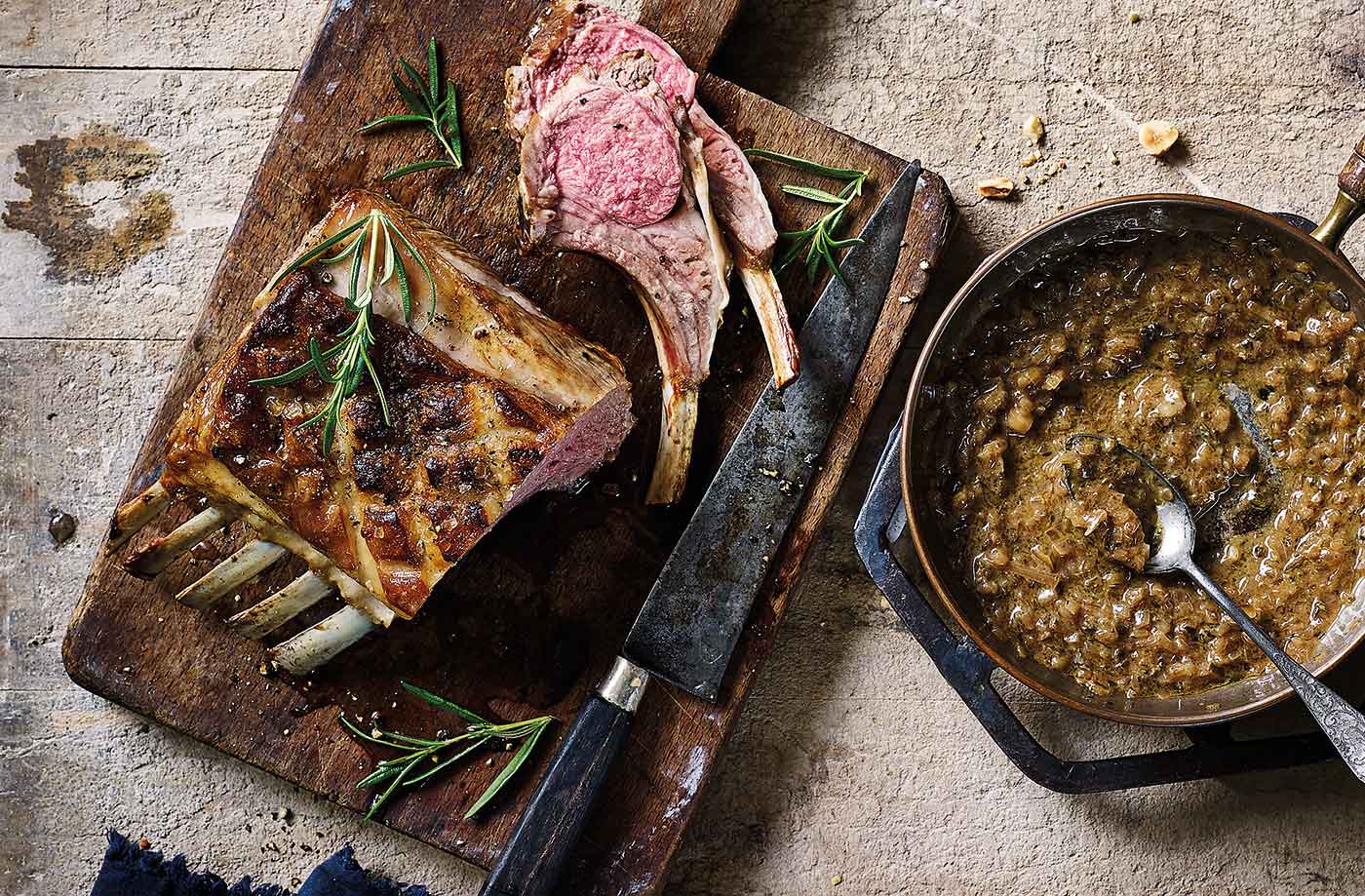 Roast rack of lamb with shallot sauce recipe