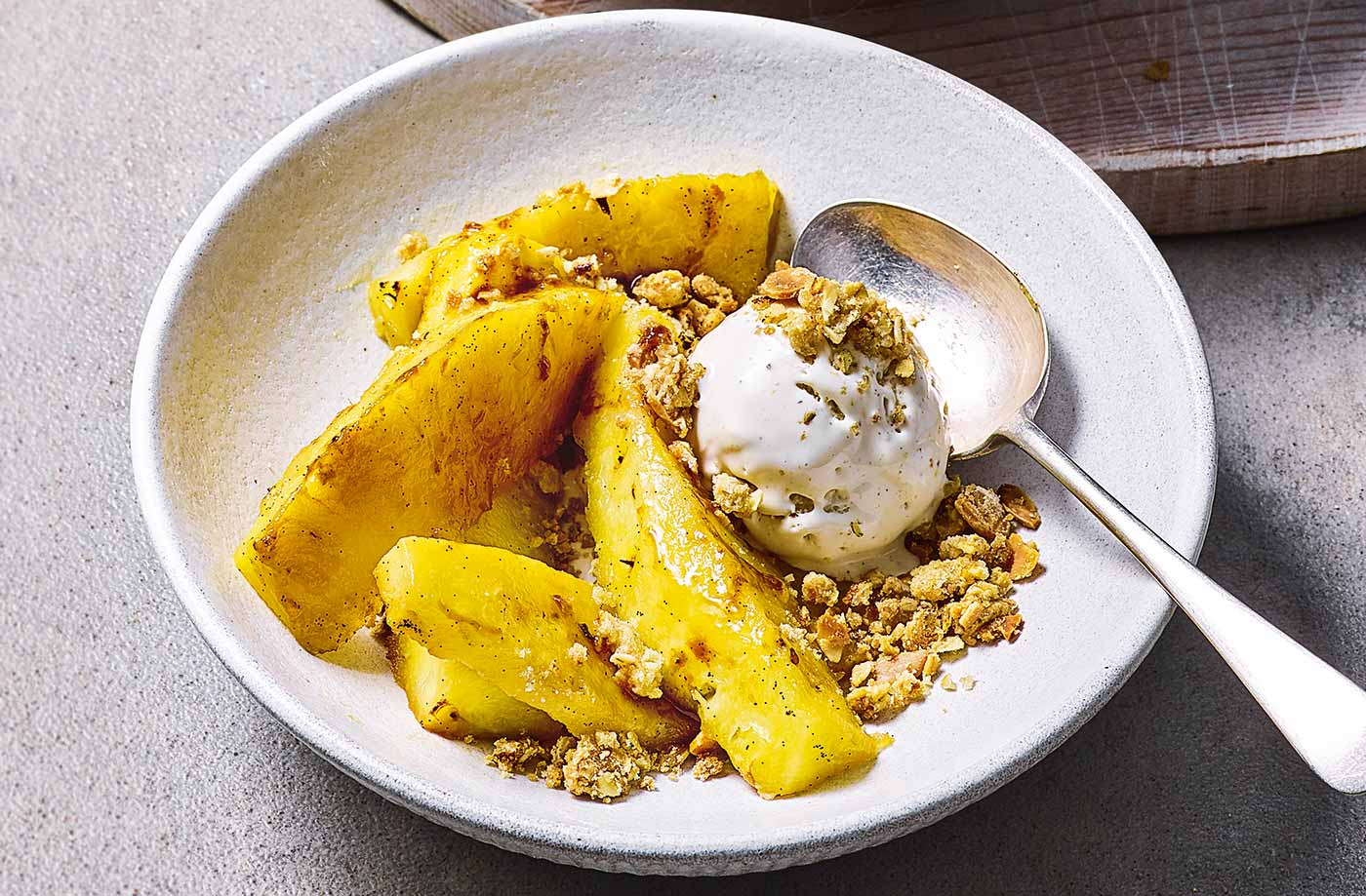 Roasted pineapple and almond crumble recipe