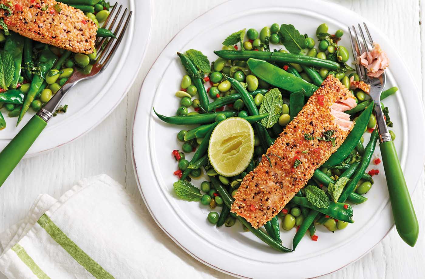 Salmon, green beans and peas recipe